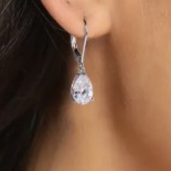 4 Pairs!  Dangle Earrings - Zirconia, Oval, Round, Square, & Teardrop Shapes - Picture 5 of 6